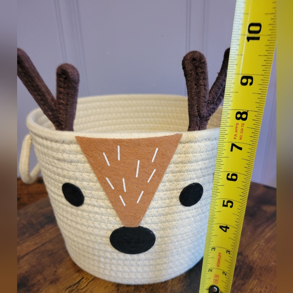 Deer woven Rope Basket Antlers felt deer face with handles - Picture 5 of 8